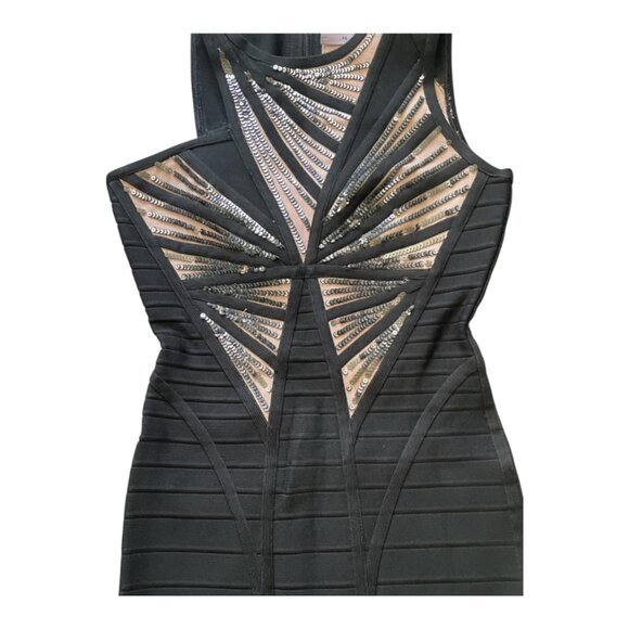 Herve Leger XS Black Bandage Sequin Embellished Bodycon Dress 35" Glam Party - Picture 5 of 9